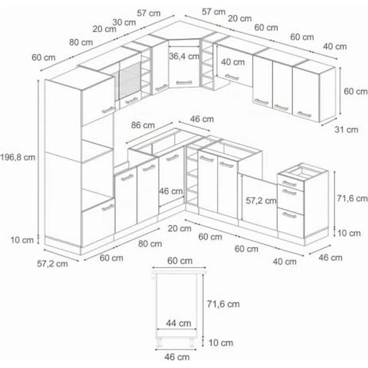 Eckküche R-Line Anthrazit Landhaus/Goldkraft Eiche 247 x 60 cm , AP Eiche Vicco – Bild 3