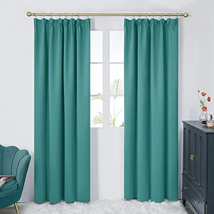 Deconovo Gardinen Vorhang Blickdicht Verdunklungsvorhänge UV-Schutz Türkis | 2er Set, H 245 x B 140 cm, Thermogardine, für Wohnzimmer, Curtains for Bedroom, für gegen Hitze, Gardinen mit Kräuselband – Bild 5
