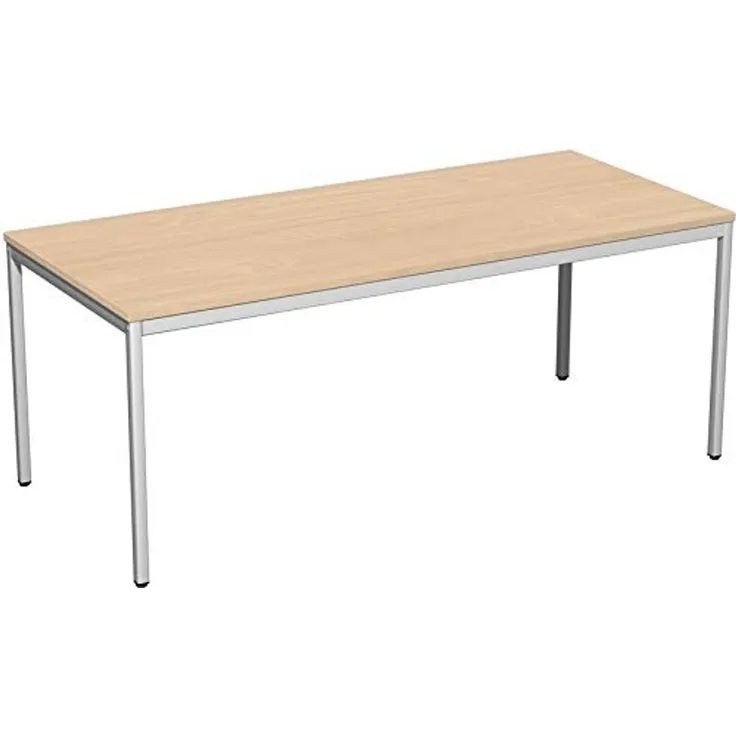 Konferenztisch Viereckfuß, 180x80cm, Buche Lichtgrau