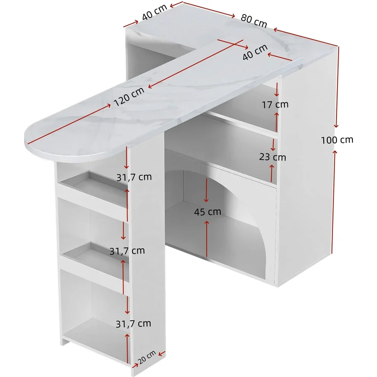 Ausziehbarer Thekentisch mit Haustierbereich, Marmoroptik, weiß, 120(+80)x40x100 cm – Bild 10