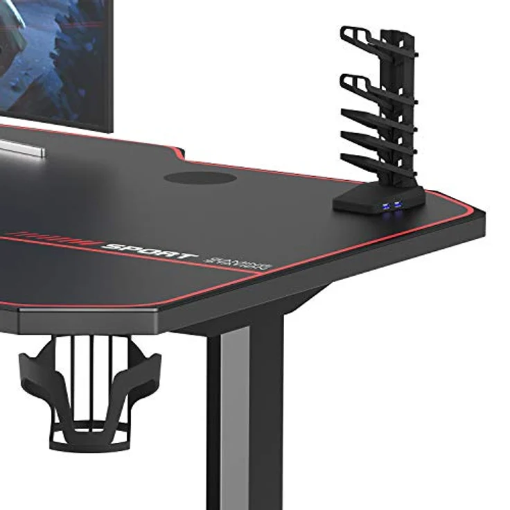 SogesHome Gaming Tisch 140cm Gaming Schreibtisch Computertisch in T-Form Gaming Table PC Tisch Schreibtisch mit Mausunterlage, Getränkehalter und Kopfhörerhaken,Bürotisch Ergonomischer Gamer Tisch – Bild 8