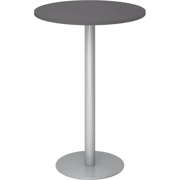 bümö Stehtisch Büro, Bistrotisch rund 80 x 80 cm - Bartisch graphit, Stehtisch Holz-Platte, Säule aus Metall in silber, Buffettisch, Säulentisch, Partytisch, Thekentisch, Hochtisch, Barmöbel, STH08-G-S