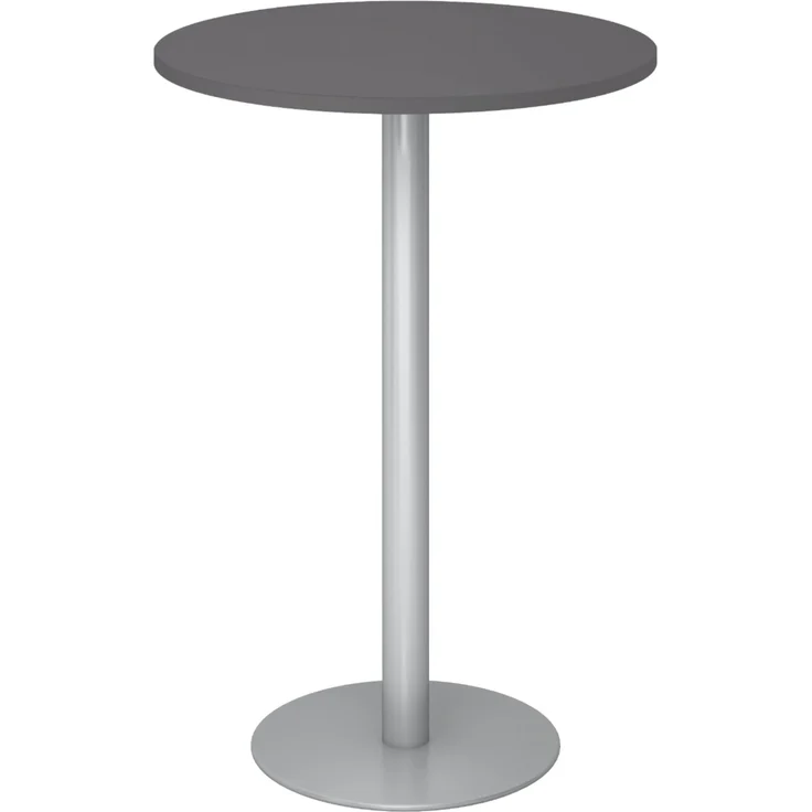 bümö Stehtisch Büro, Bistrotisch rund 80 x 80 cm - Bartisch graphit, Stehtisch Holz-Platte, Säule aus Metall in silber, Buffettisch, Säulentisch, Partytisch, Thekentisch, Hochtisch, Barmöbel, STH08-G-S