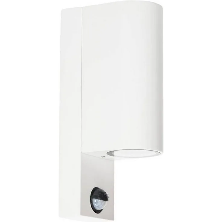 Prios Außen-Wandleuchte Tetje, Metall, Weiß IP65mit Bewegungsmelder, 2 x 10 W LED