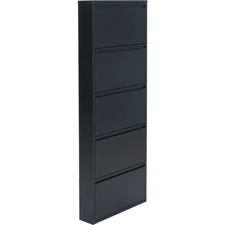 Schuhkipper HWC-R25, Schuhschrank Schuhregal, 5 Kippfächer für 15 Paar Schuhe, Metall 169x66x16cm ~ schwarz – Bild 7