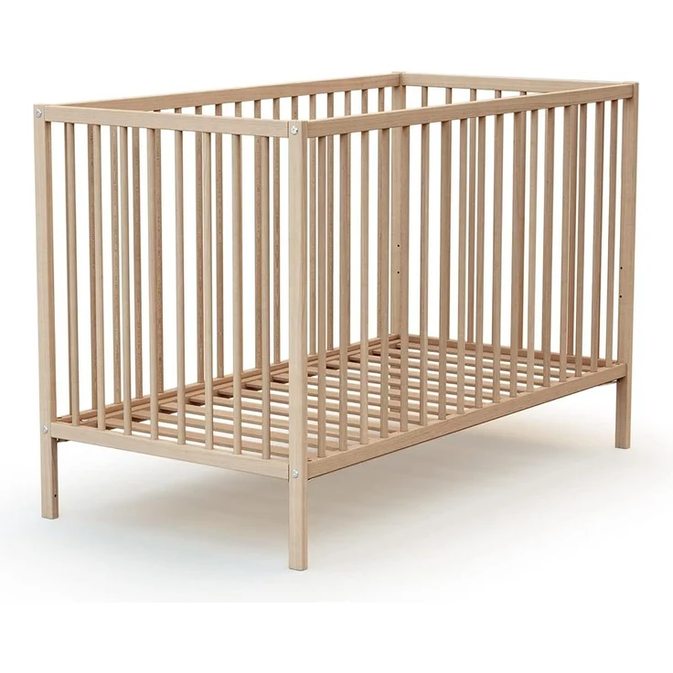 Webaby - Babybett Holz 60x120 cm Buche Natur ONE | 124 x 64,5 x 82 cm |Kinderbett | Von Geburt an | Schlafkomfort | Lattenrost | Bett mit Gitterstäben | Verstellbarer Lattenrost in 3 Höhen – Bild 3