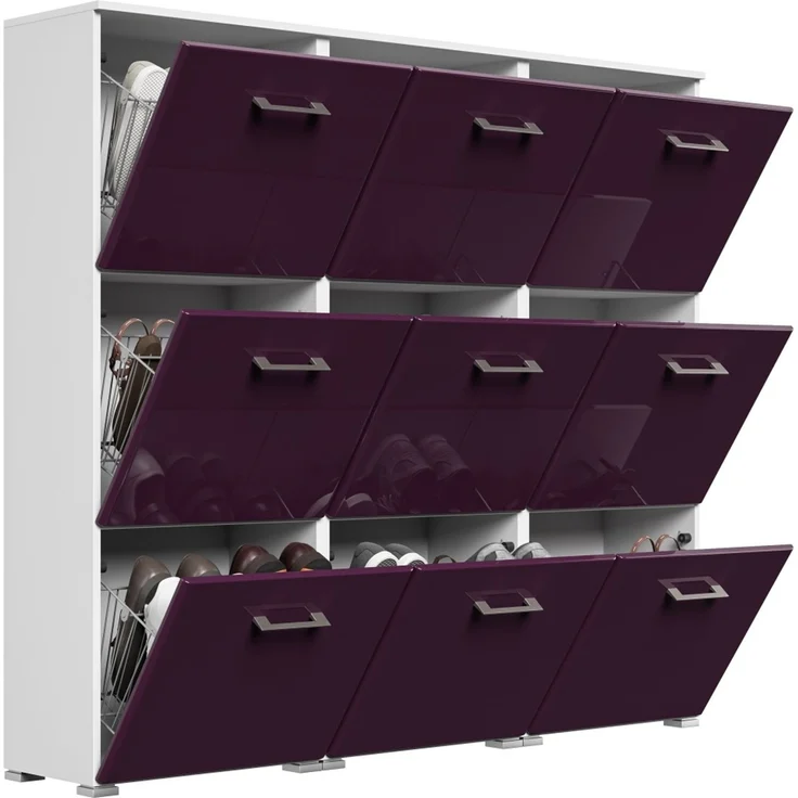 Schuhschrank XL Emotion 9 Klappen 36 Paar 157x141 cm Weiss-Brombeer : Weissmatt / Brombeere hochglanz – Bild 5