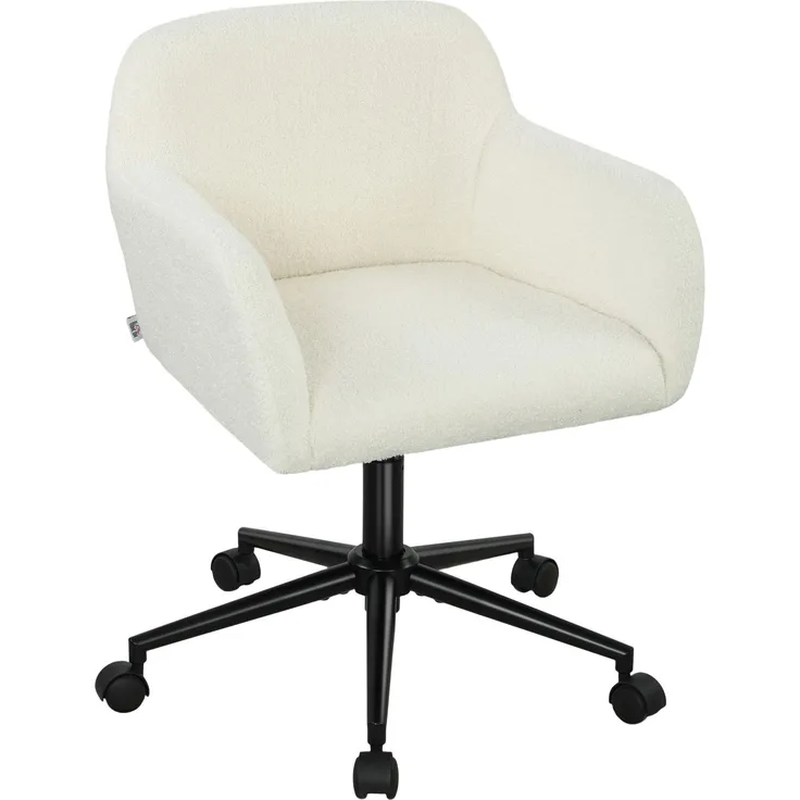 MELAYR, Drehbarer Bürostuhl mit Rollen, Schreibtischstuhl, Fleece-Stoff, Schaumstoff, 63.3 x 60.7 x 84 cm, Cremeweiß