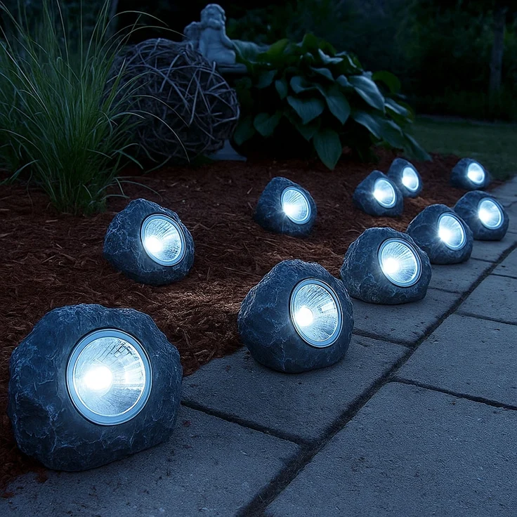 3x LED Solarleuchte Stein grau, Außendeko – Bild 7