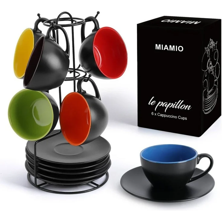 MiaMio Cappuccinotasse 6 x 175ml Cappuccino Tassen / Cappuccinotassen Set Innen Farbig – Bild 5