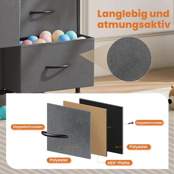 Sweetcrispy Kommode für Schlafzimmer, breite Schublade Kommode, 9 Stoffschubladen mit Griffen, Schubladen aus Stoff, Schrank, TV Stand für Schlafzimmer, Schrank, Wohnzimmer, Kinderzimmer – Bild 5