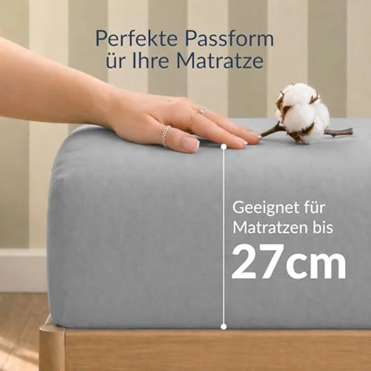 Twinzen Spannbettlaken 200x200 cm - 100% Jersey Baumwolle, Grau - Oeko-Tex zertifiziert, pflegeleicht und bügelfrei – Bild 2