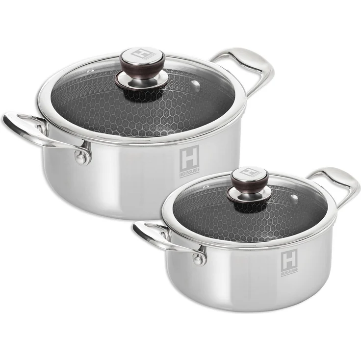 HENSSLERS Topf-Set, Edelstahl (Set, 2-tlg, je 1 Kochtopf Ø 20 und 24 cm, mit Glasdeckel), 3-Schicht Material mit Wabenstruktur, Induktion, 2,8L und 5,0L – Bild 5