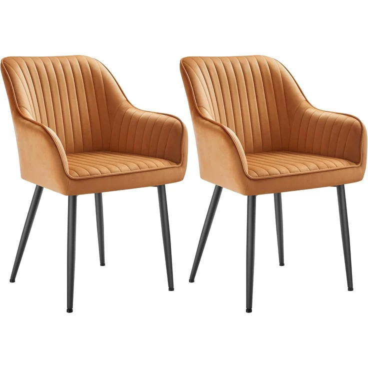 SONGMICS Esszimmerstuhl mit Armlehnen, 2er Set, Samt, 62,5 x 60 x 85 cm, Karamellbraun – Bild 1