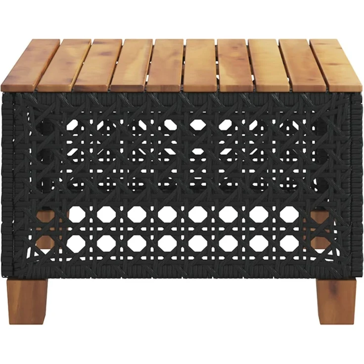 Gartentisch, Beistelltisch, Balkontisch Schwarz 55x55x36 cm Poly Rattan Akazienholz – Bild 5
