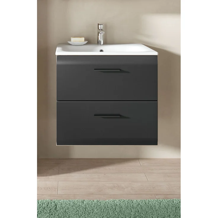 Waschtisch inkl. Waschbecken (B/H/T: 60x55x46 cm) in schwarz matt und Nox Oak Nachbildung – Bild 6