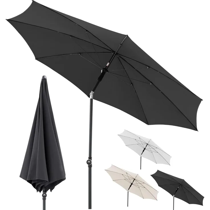 Doppler Sonnenschirm Rethink 200cm in Dunkelgrau - Runder Sonnenschirm für Balkon & Terrasse - Nachhaltiger Schirm - Balkonsonnenschirm mit Handöffner - Mit Hülle - Kippbarer Gartenschirm