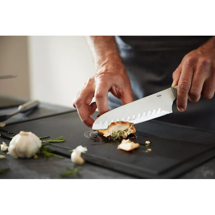 Fissler Santokumesser Essential, breite Klinge, Halbkropf, leicht gebogenes Klingenprofil, Kullen – Bild 2