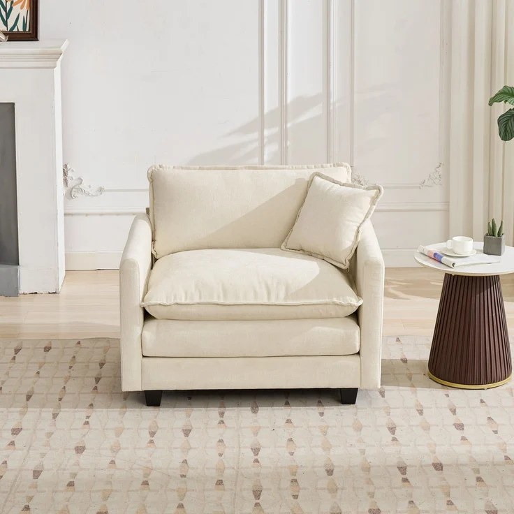 ZUBALIYA Sofa mit LED - Beleuchtung, mit Chenille - Bezug, mit Cordbezug, modular aufgebaut, aus Chenille, Beige – Bild 4