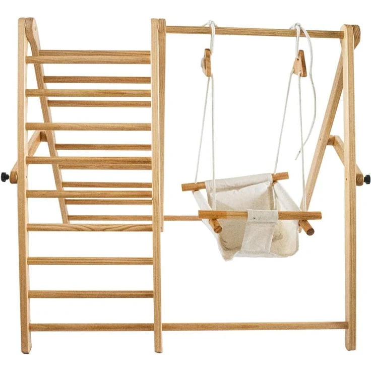 Chipolino Holz-Klettergerüst 2 in 1 höhenverstellbare Schaukel, zusammenklappbar braun – Bild 2