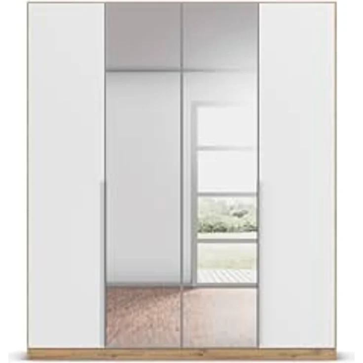 Rauch Möbel Alabama, Kleiderschrank für Schlafzimmer, Kinderzimmer, Wohnzimmer, Garderobe, Flur, 4-türig, Spiegel, mit Zubehör Basic, Farbe Weiß/Eiche Artisan, Holz, Breite 181 cm – Bild 8