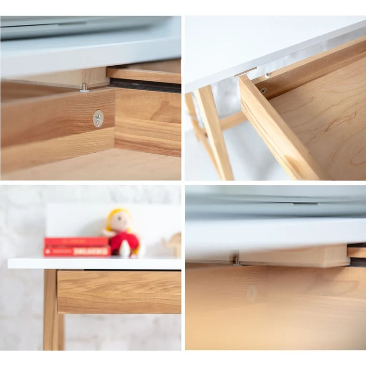 Ragaba Eckschreibtisch mit Schublade und Fußstütze, MDF & Massives Eschenholz, 115x85 cm, Weiß, Rechts – Bild 5