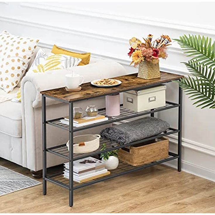 HOOBRO 4 Ebenen Schuhregal, Schuhablage schmal, 100 x 30 x 68 cm, Schuh-Organizer mit sitzfläche, Eingang, Wohnzimmer, Flur, Schlafzimmer, Industrielle, Dunkelbraun-Schwarz EBF04XJ01 – Bild 6