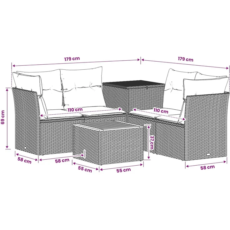 vidaXL Sofa Set 6 stk. Beige und Hellgrau Polyrattan und Stahl 3447363 – Bild 11