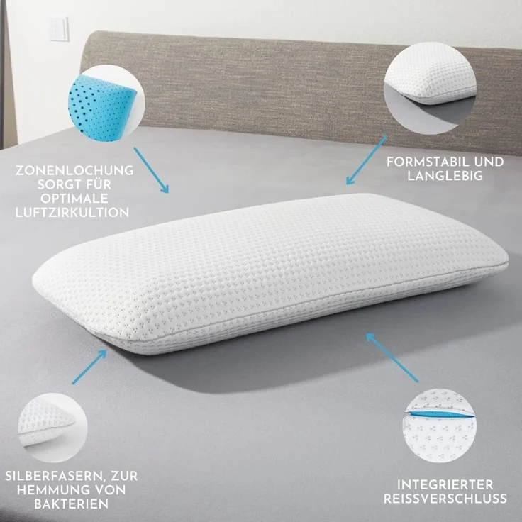 Genius Schlafkissen eazzzy Schaumkissen 40x80 cm, 2 x eazzzy Nackenkissen/Schaumkissen 2 x Kissenbezug, Nackenstützkissen mit 2 Härtegraden + kühlender Gelschaum – Bild 2