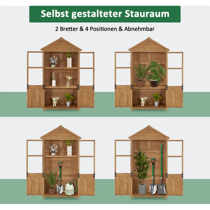 M MCombo Gartenschrank Holz Klein, Outdoor Gartenhaus Gerätehaus Wetterfest, Gewächshaus für Balkon & Terrasse, 0111 (Natur) – Bild 4