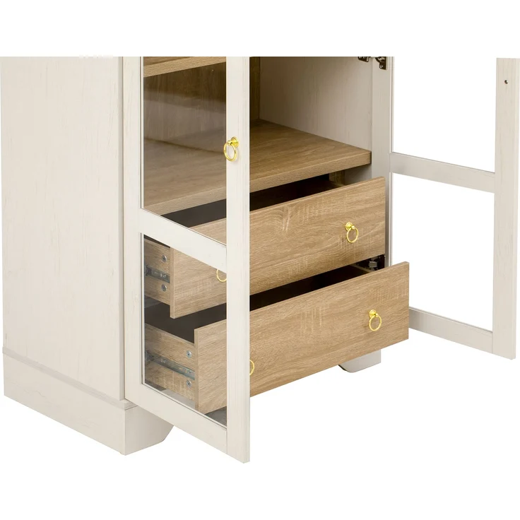 ZUBALIYA Highboard mit verstellbaren Regalböden und Schubladen / Küchenschrank mit transparentem Glas und großem Stauraum, mit ideal für Esszimmer und wohnzimmer und Küche (Weiß) – Bild 16