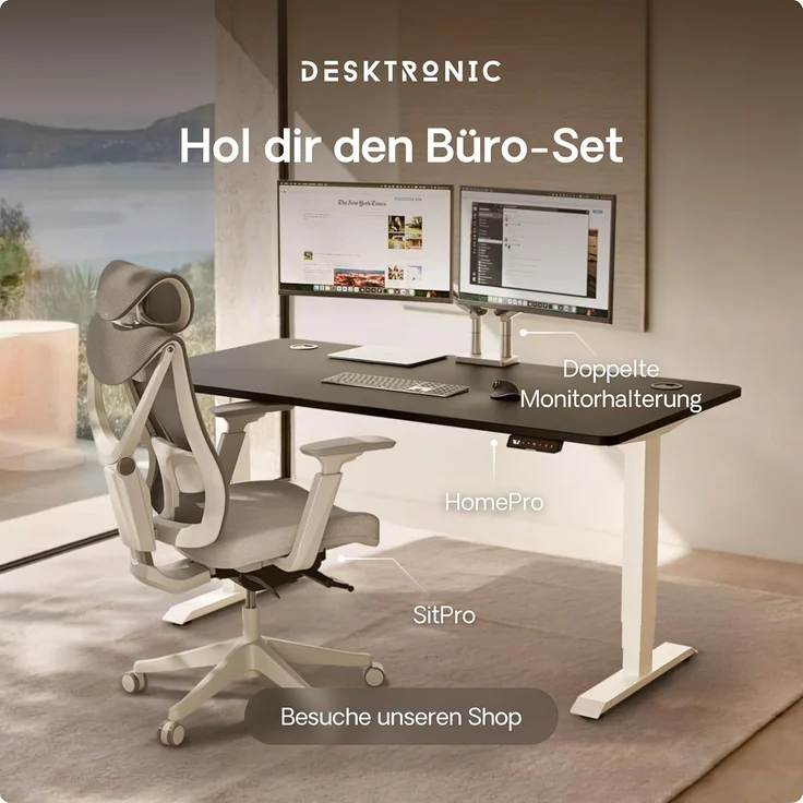 Höhenverstellbarer Schreibtisch - Höhenverstellbar Elektrisch mit Flüsterleisem Dual-Motor & Touchscreen - Hohe Tragfähigkeit - Stehtisch von Desktronic, Weiß + Schwarz, 160x80 cm – Bild 9