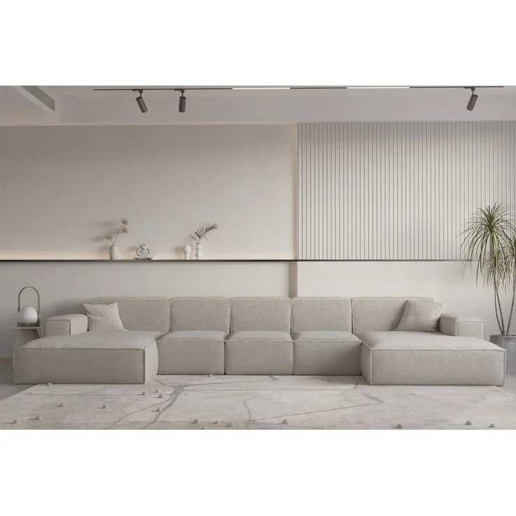 Wohnlandschaft U-Form CELES PREMIUM XL in Stoff Ascot Bukla Beige