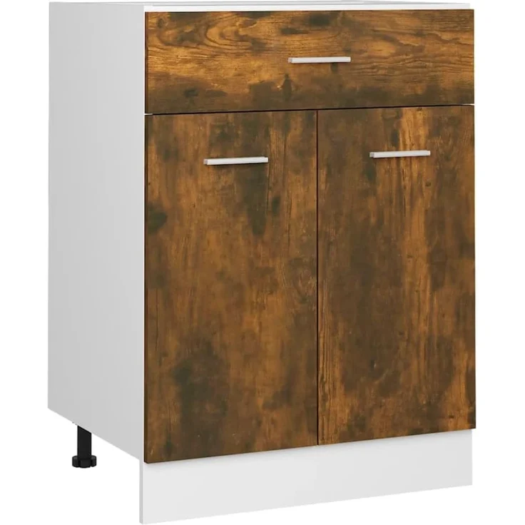 vidaXL Unterschrank, Küchenschrank mit Schublade 2 Fächern, Geschirrschrank für Küche, Küchenunterschrank Schrank Küchenmöbel, Räuchereiche – Bild 1