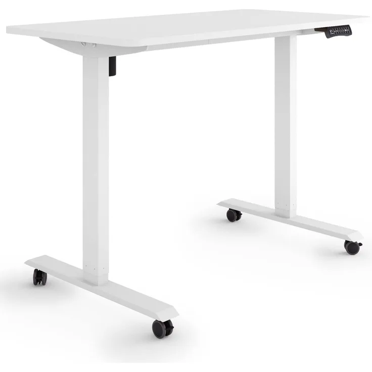 ESMART Germany ETX-121WW 120x60 cm Weiß Ergonomischer Steh-Sitz-Schreibtisch auf Rollen Stufenlos elektrisch höhenverstellbar 78,5-128,5cm 3X Memory Aktivitätserinnerung Soft-Start/Stopp
