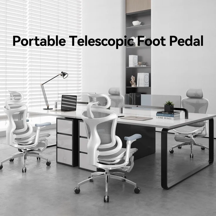 Sihoo 'Doro C300L' ergonomischer Schreibtischstuhl, Mit Fußpedal, 126 x 78,5 cm, in Weiß – Bild 21