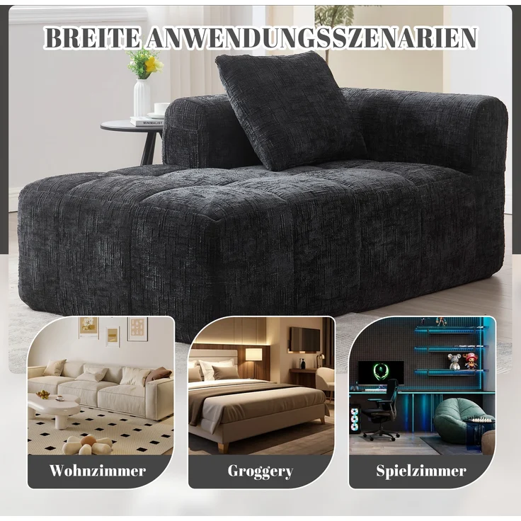 LVHOM Chaiselongue Schlafsofa mit Kissen, Lounge Sessel Relaxsessel Einzelsessel mit Seitentasche, Sofa Schlaffunktion, Sessel für Wohnzimmer – Bild 10
