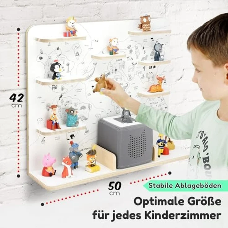 stadtecken Kinder Regal für Musikbox I Geeignet für die Toniebox und ca. 50 Tonies I Perfekte Aufbewahrung für Kinderzimmer I zum Aufstellen oder Aufhängen I Weltkarte, groß – Bild 2