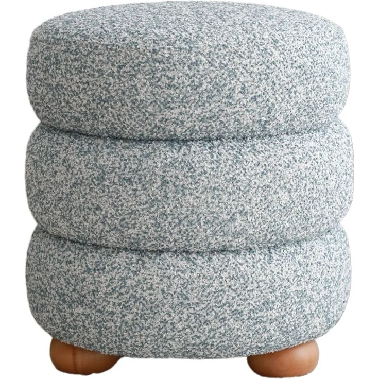 Stylish Pouffe with Wooden Frame, Teddy Fabric, 42 x 44 x 42 cm | Blue & Grey | Soft 24 DNS Feather Cushion | Perfect for Modern Living Spaces – Bild 5