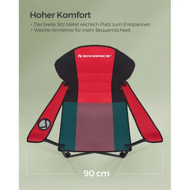 SONGMICS Campingstuhl, klappbar, Klappstuhl, bequemer mit Schaumstoff gepolsterter Sitz, mit Flaschenhalter, hoch belastbar, max. Belastbarkeit 250 kg, Outdoor Stuhl, rot GCB06BK – Bild 6
