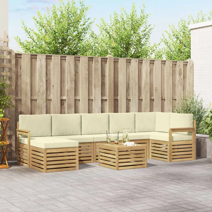 vidaXL Outdoor-Sofagarnitur 8 stk. 8-Sitzer Weiß und Creme Polyester 3392220 – Bild 1
