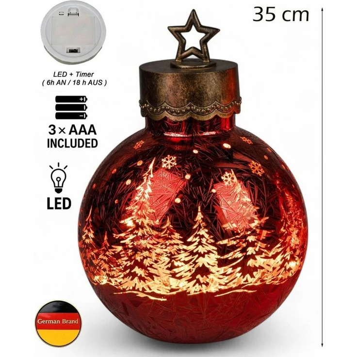 formano Dekolicht XXL Glas-Kugel Frosty Rot 35 cm Timer 6h/18h Weihnachten Herbst Deko, LED fest integriert – Bild 2
