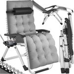 tectake® Sonnenliege klappbar, Liegestuhl, Gartenliege stufenlos verstellbar, Outdoor Sessel für Balkon oder Garten, Liege mit extra Dicker Auflage, Relaxliege belastbar bis 200kg (Hellgrau)