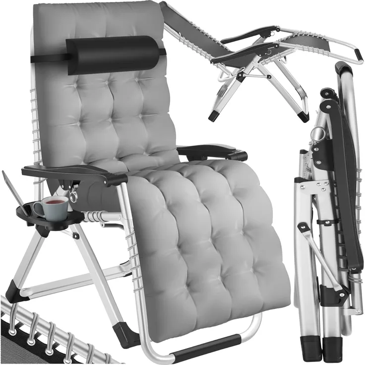 tectake® Sonnenliege klappbar, Liegestuhl, Gartenliege stufenlos verstellbar, Outdoor Sessel für Balkon oder Garten, Liege mit extra Dicker Auflage, Relaxliege belastbar bis 200kg (Hellgrau)