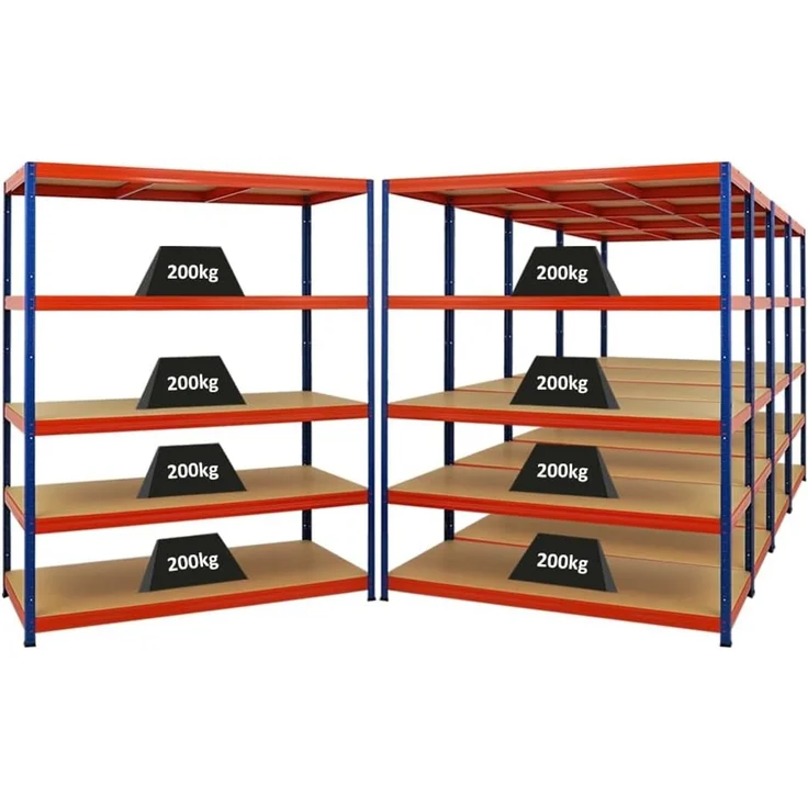 PROREGAL Mega Deal | 5X Schwerlastregal Giant Elephant | HxBxT 180 x 150 x 60 cm | Fachlast 200kg | Blau-Orange | Kellerregal, Steckregal, Garagenregal, Lagerregal