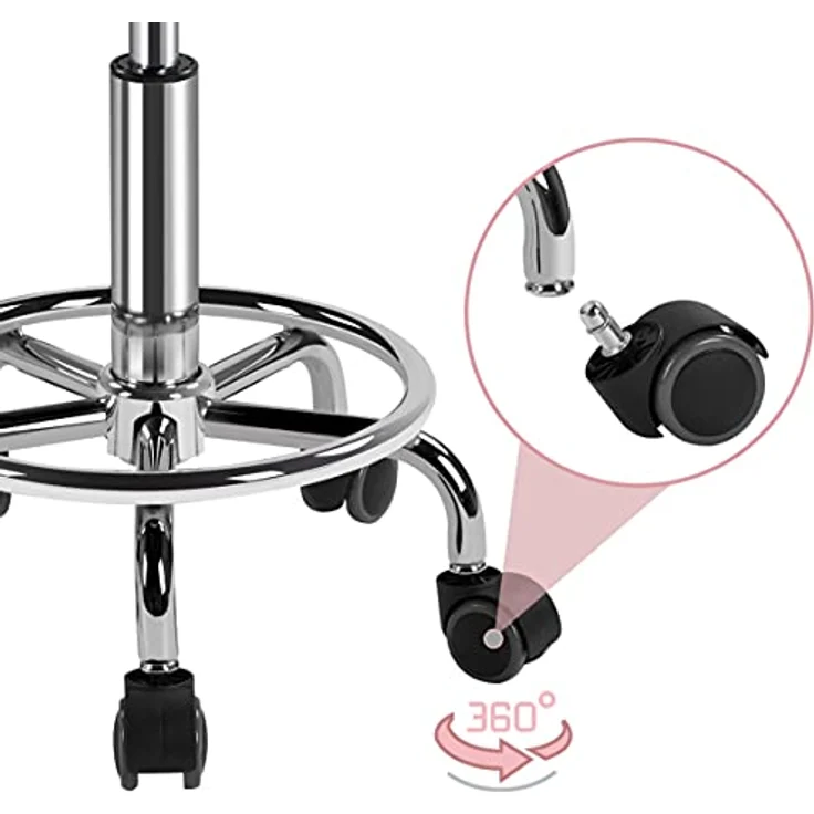 Yaheetech Rollhocker Höhenverstellbar 50,5–65 cm Sitzhöhe Drehhocker 360° Drehbar mit Polster Bürohocker bis 120 kg Arbeitshocker mit Rollen Hocker Rosa – Bild 9