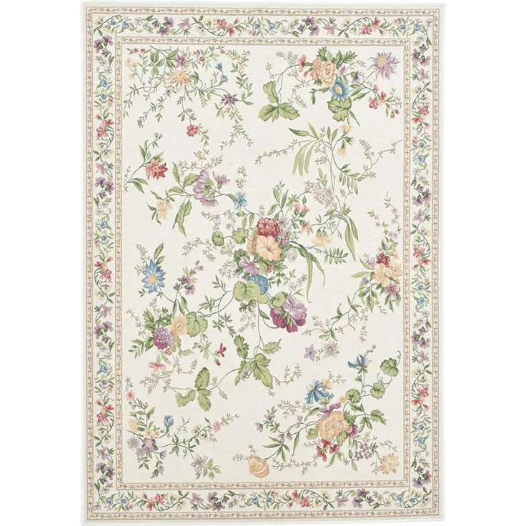 THEKO Flachwebteppich „Flomi Sagrini“, Creme, Floral, Rechteckig 70x120 cm, für Fußbodenheizung geeignet, pflegeleicht