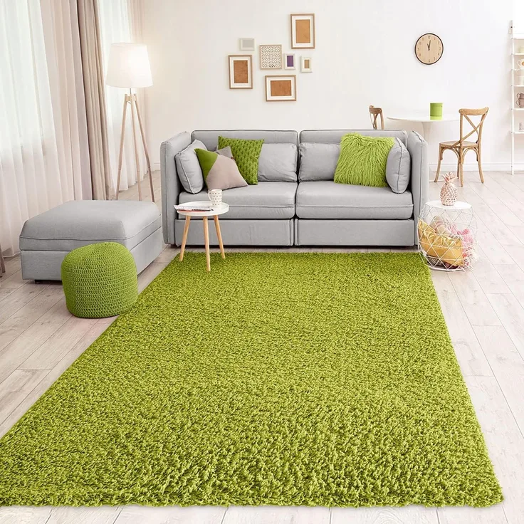VIMODA Teppich Prime Shaggy Hochflor Langflor Einfarbig Modern Grün für Wohnzimmer, Schlafzimmer, küche, Maße:Ø 200 cm Rund
