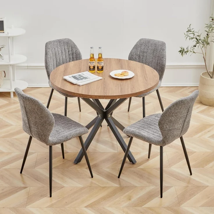 Esszimmerstühle 6er Metallbeine Polster Stoffkissen Grau-st 6er set – Bild 2