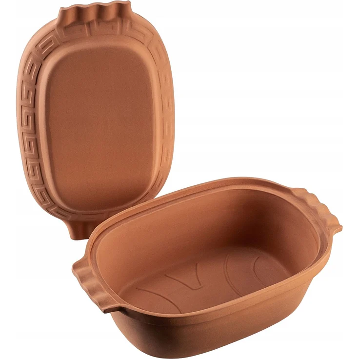 KADAX Ovaler Tonbräter, Keramiktopf mit Deckel und Seitengriffen, Dampfgarer aus natürlichen Materialien, Auflaufform für fettfreies Kochen, Brätertopf (6L) – Bild 6
